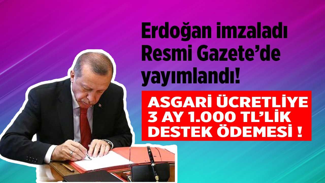 Cumhurbaşkanı kararı Resmi Gazete'de! Devletten asgari ücretliye 3 ay 1.000 TL destek ödemesi
